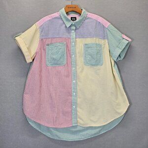 BDG Urban Outfitters Multi-Color Seersucker Collared Button Front Top Medium